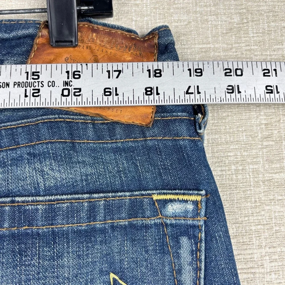 True Religion Mens 34x30 Y2K Distressed Festival  Blue Jeans Patchwork USA Made